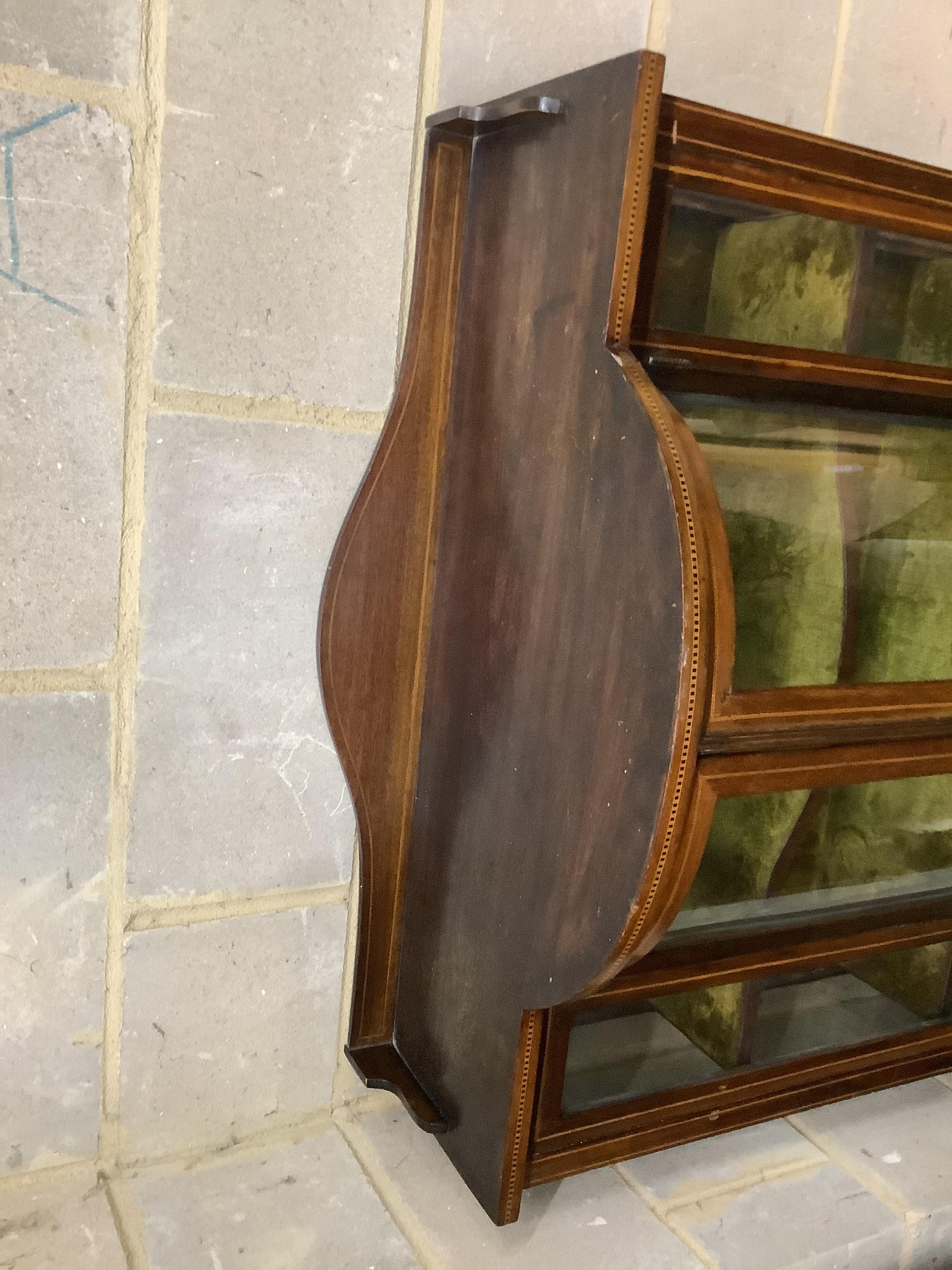 An Edwardian inlaid mahogany bow-fronted display cabinet, width 91cm, depth 40cm, height 166cm